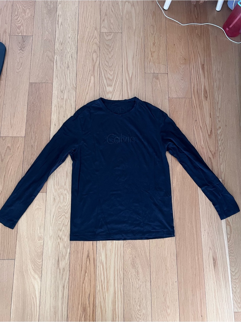 Calvin Klein Men's Black Long Sleeve Crew Neck Cotton Shirt